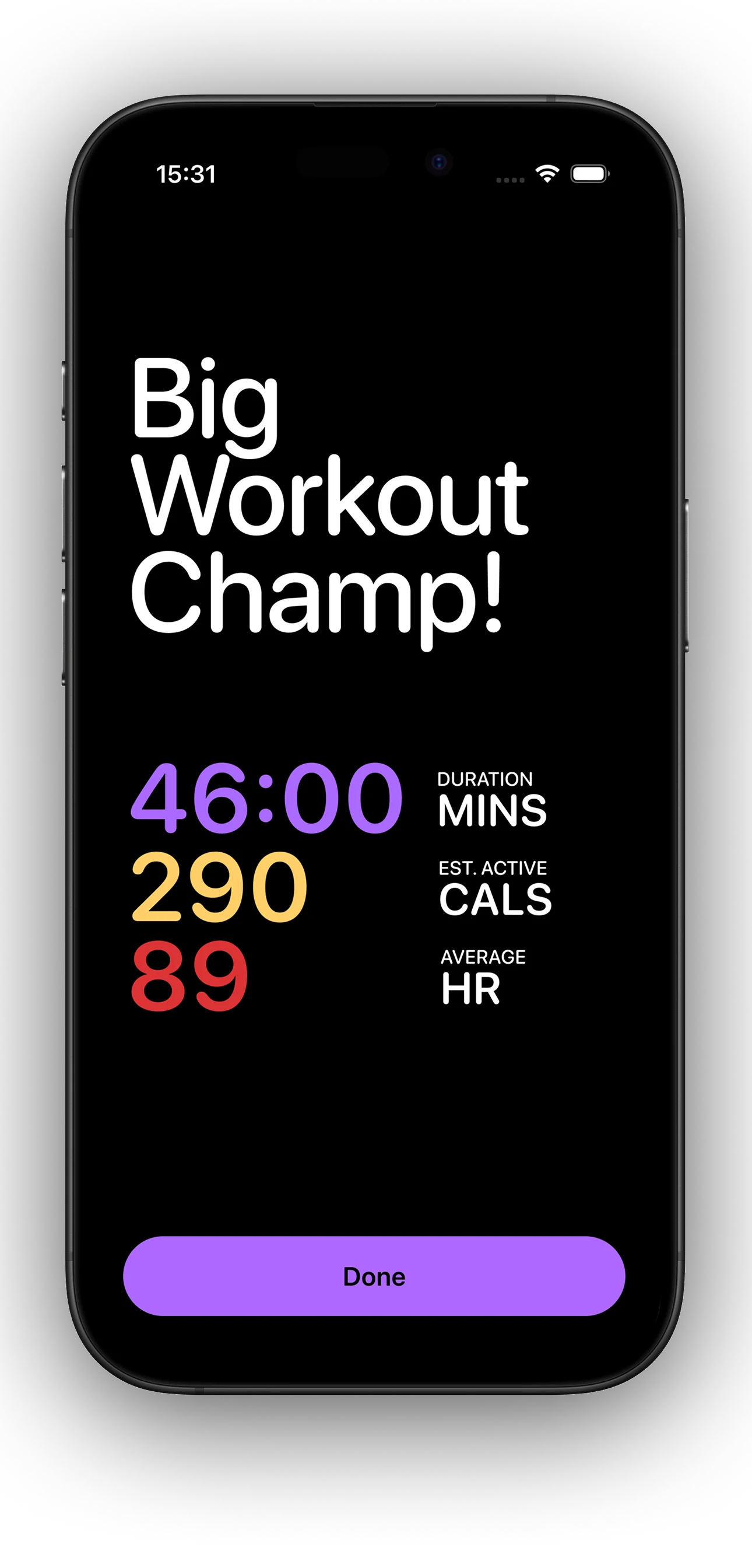 Workout Complete screen