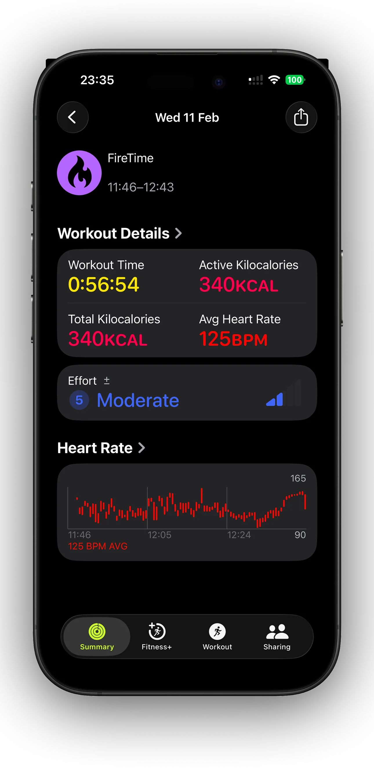 FireTime workout in Apple Fitness